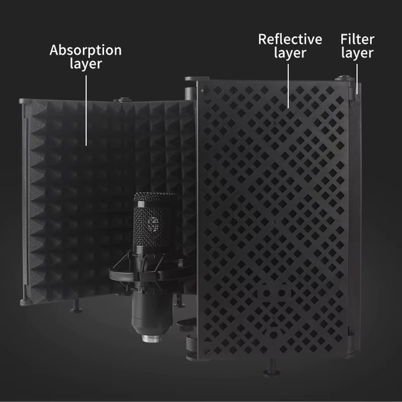 3/5 Door Studio Microphone Foldable Isolation Shield, Popular Filter, High-Density Absorbent Foam for Filtering Sound.