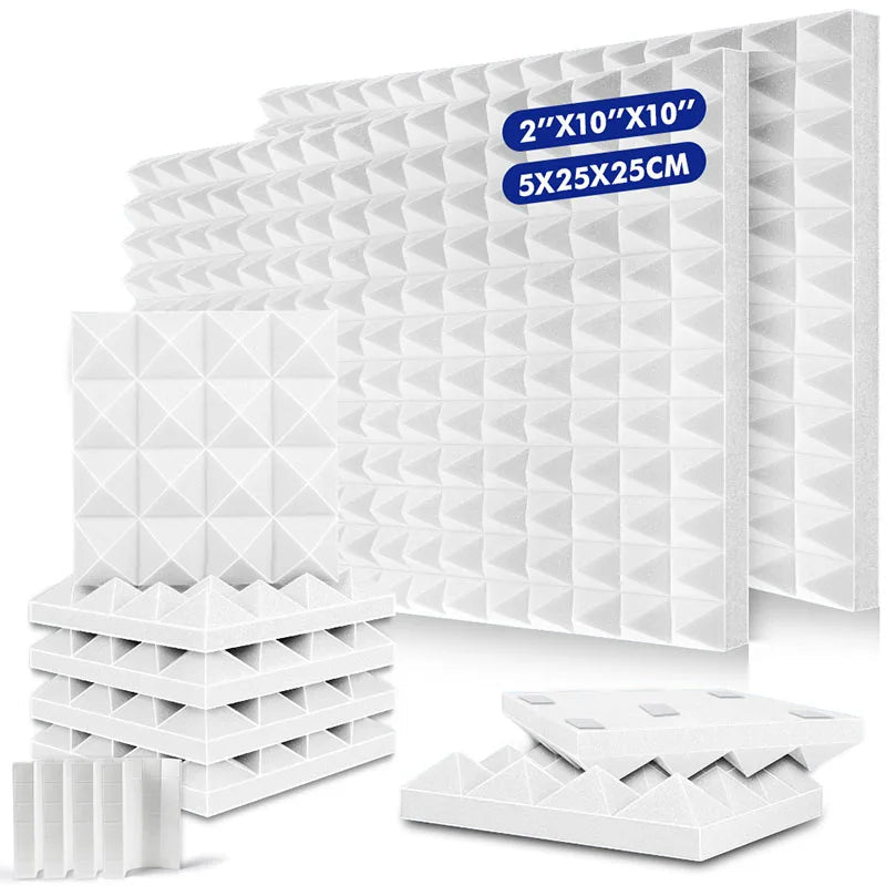 6-24Pcs Home Acoustic Soundproof Foam Wall Pad Self-Adhesive 2X10X10 Sound Absorbing Sponge Panel Recording Studio Absorber