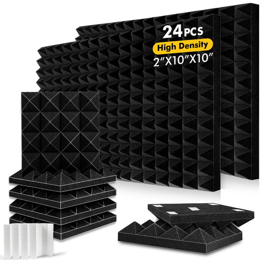 6-24Pcs Home Acoustic Soundproof Foam Wall Pad Self-Adhesive 2X10X10 Sound Absorbing Sponge Panel Recording Studio Absorber