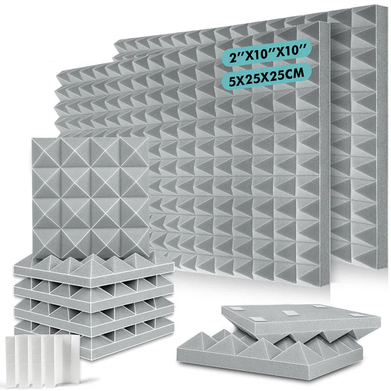6-24Pcs Home Acoustic Soundproof Foam Wall Pad Self-Adhesive 2X10X10 Sound Absorbing Sponge Panel Recording Studio Absorber