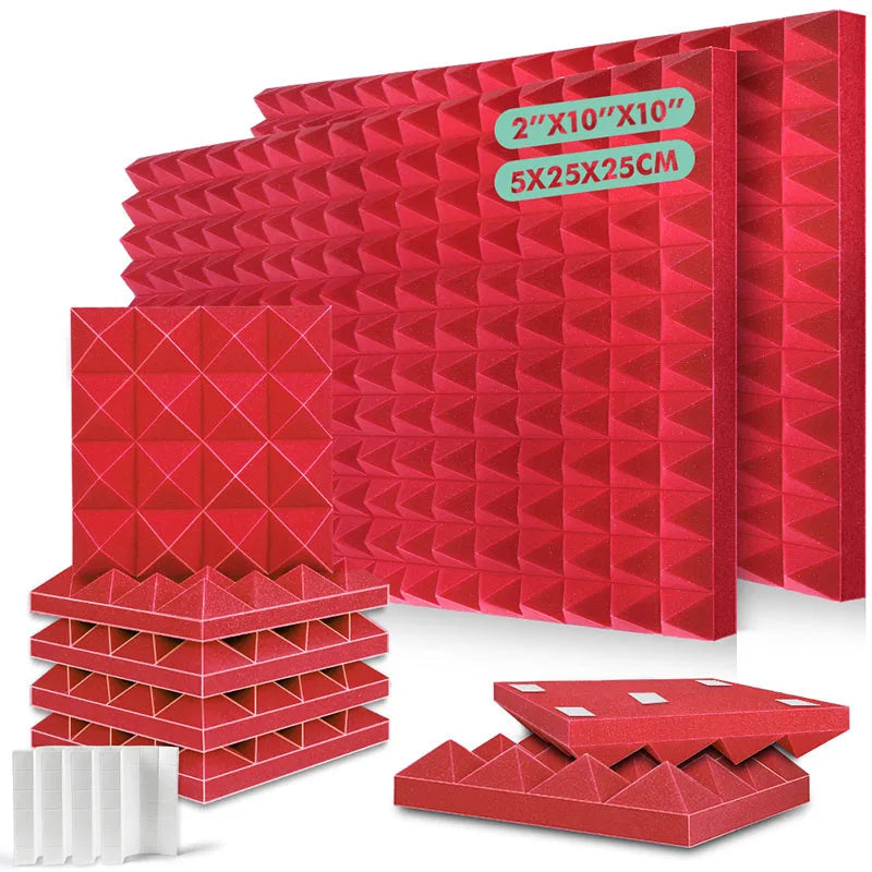 6-24Pcs Home Acoustic Soundproof Foam Wall Pad Self-Adhesive 2X10X10 Sound Absorbing Sponge Panel Recording Studio Absorber