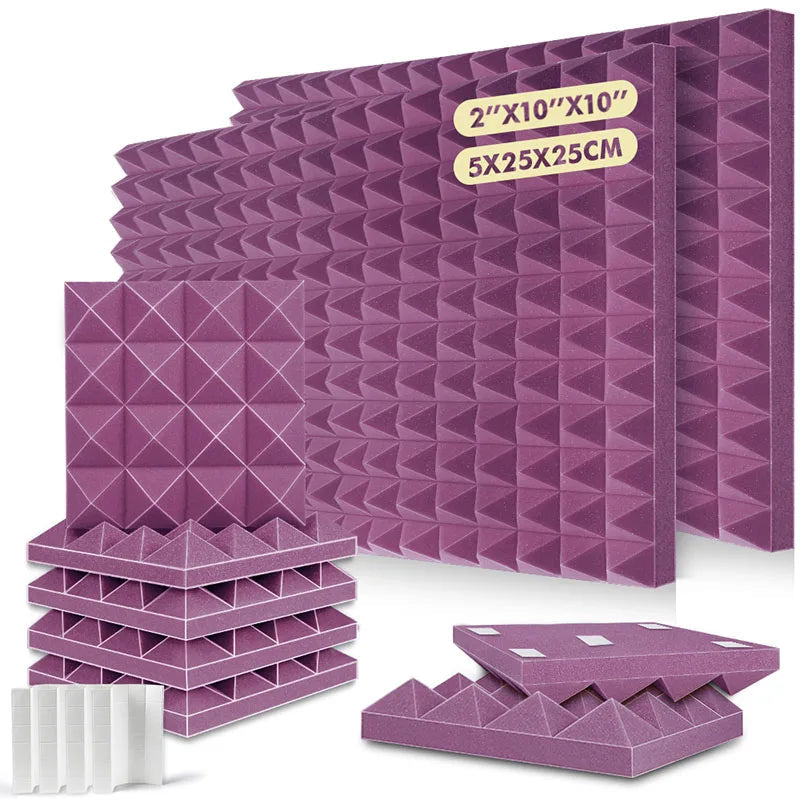 6-24Pcs Home Acoustic Soundproof Foam Wall Pad Self-Adhesive 2X10X10 Sound Absorbing Sponge Panel Recording Studio Absorber
